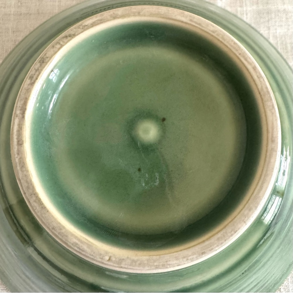 Handmade Ceramic Bowl. Green and Brown with Leaf Design / Glaze Shine. No Chips! - Picture 5 of 12